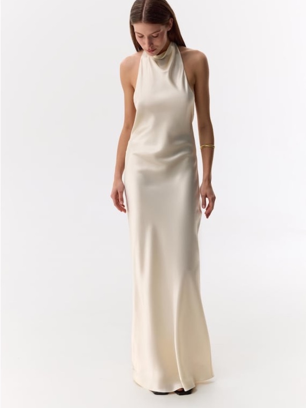 Zara Cream Halter Satin Maxi Dress